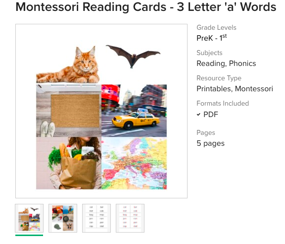 Montessori Printable Reading Cards with a